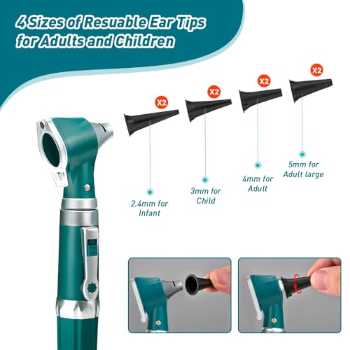 Scian Otoscope - Ear Scope with Light, Ear Infection Detector and Pocket Ear Checker Kit with 3X Magnify Lens, Suitable for Kids, Adults, Doctors, Pets(Green) - color: Green