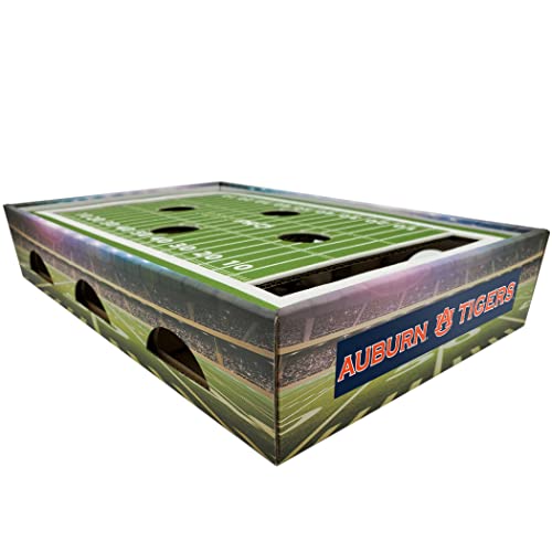 Pets First NCAA Auburn Tigers Cat Scratcher Box, Game Day Cat Toy, NCAA Football Field Designed Cat Scratcher and Lounge, Stimulating Cat Game - color: Auburn Tigers
