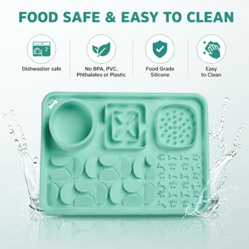 Silicone Dog Slow Feeder Lick Mat with Suction Cups, Multi-Puzzle Partition Pet Snuffle Feeding Tray for Puppy Cat Slow Eating Boredom Relief Training (Mint Green) - color: mint green