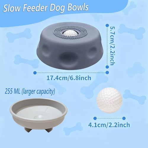 2PCS Slow Feeder Dog Bowl Lick Toy with Rolling Ball & Suction Cup - color: Blue+Yellow