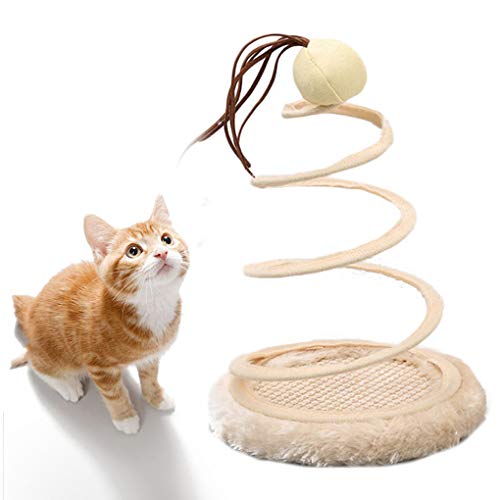Andiker Interactive Cat Toy, Cat Plush Toy with Spiral Spring Plate and Funny Ball or Mouse Interactive Stainless Steel Spring Rotating Cat Creative Toy to Kill time and Keep Fit (Ball)