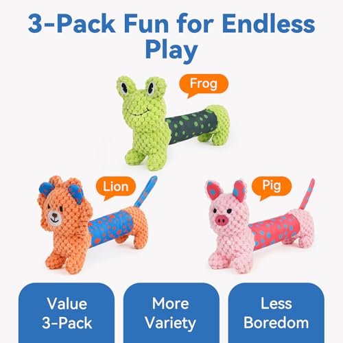 Squeaky Dog Toys for Small & Medium Dogs, Lion Rabbit Frog 3-Pack - color: Frog & Lion & Pig