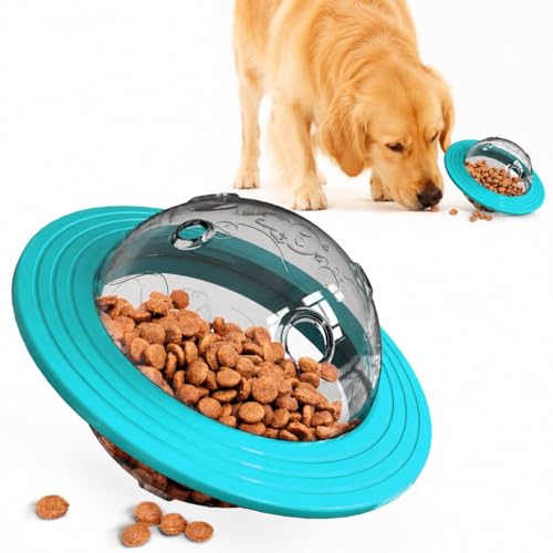 UFO Shape Dog Slow Feeder Toy, Interactive Treat Dispensing Puzzle Bowl for Dogs (Blue) - color: Blue
