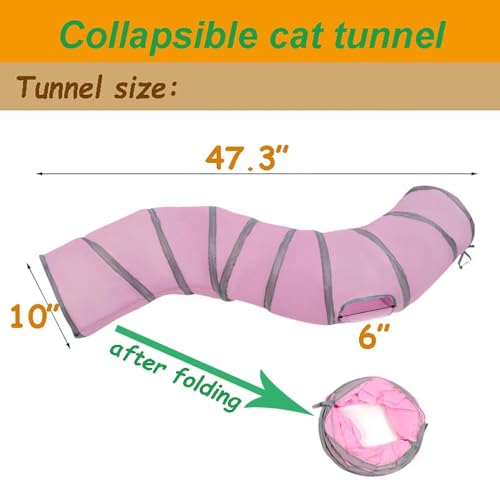 2-Way Long Collapsible Cat Tunnel Tube Toy Pink - color: Pink Grey
