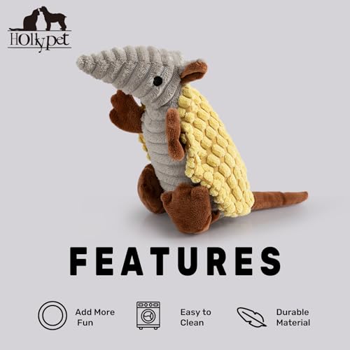 Hollypet Armadillo Squeaky Puppy Dog Toys for Small Medium Dogs, 8" - color: Yellow, size: 8 IN