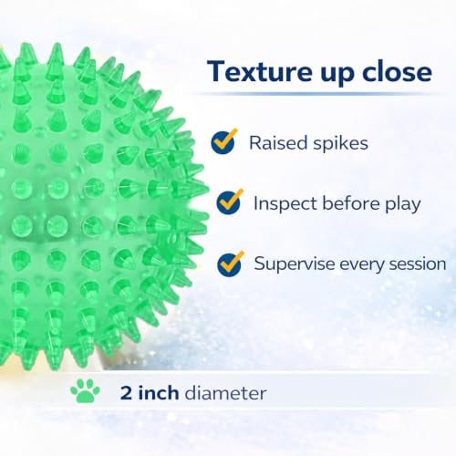 Squeaky Spiky Dog Ball for Teeth Cleaning & Gum Massage 2 Inch Puppy Small Dogs Green | Spiny TPR Rubber Chew Toy for Fetch Play Interactive Bouncy Dental Ball Durable BPA Free Nontoxic Floats - size: 2 Inch Green Ball 1-Pack
