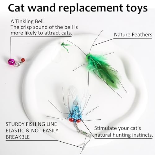 Cat Wand Toy, 4PC Flying Bug Toys for Cats(4PC Bug Refills) - size: 4PC Insects Refills