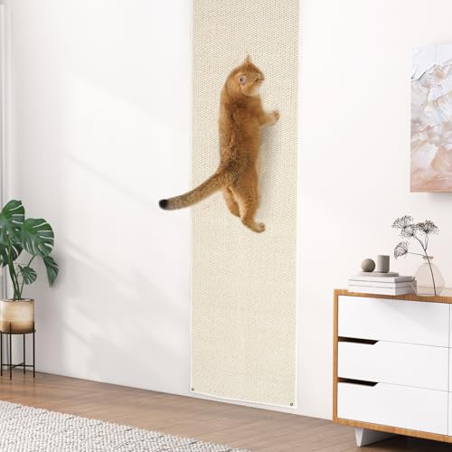 Uross Thickened Cat Wall Climbing Carpet 6.6 FT x 16" - Extra Long Cat Scratch Wall Pad, Cat Scratching Carpet Rug Wall Mounted Scratcher Couch Sofa Protector- Beige - color: Beige