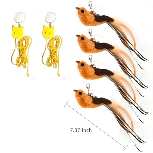 miwoowim 4PCS Feather Bird Cat Wand Refills &,Door Hanging Suction Cup Set - color: 4 birds