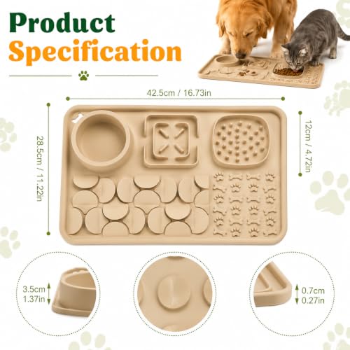 Silicone Dog Slow Feeder Lick Mat with Suction Cups, Multi-Puzzle Partition Pet Snuffle Feeding Tray for Puppy Cat Slow Eating Boredom Relief Training (Sand Beige) - color: sand beige