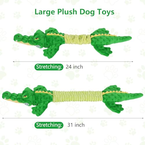 Letsmeet Large Squeaky Alligator Dog Toys, Interactive Puppy Toys with Crinkle Paper, Pull Tug of War Dog Toy, Plush Dog Chew Toys for Small, Medium, Large Breed - style: Alligator