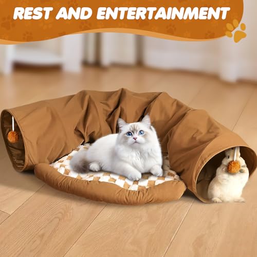Spardar 2-in-1 Bunny Tunnel Bed, with Removable Mat Hideout, Khaki - color: Khaki