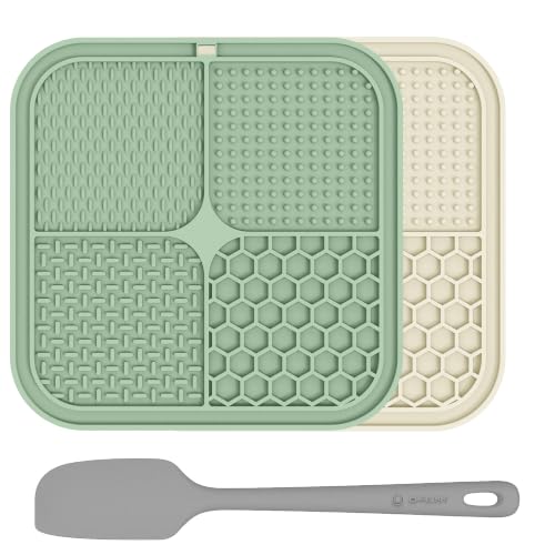 ChefAide 2 Pack Lick Mat for Dogs, Cats & Puppies with Suction Cups - color: Green & Beige