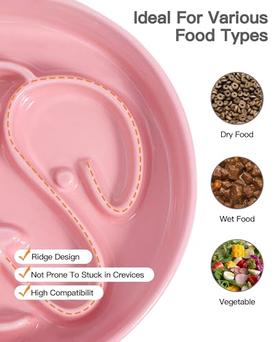 Slow Feeder Dog Bowl, 8” Ceramic Dog Bowls for Medium & Large Breed, Pink﻿ - color: Pink