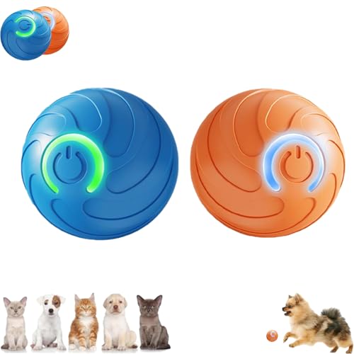 Smart Jumping Ball Toy for Dogs, Duraspin Dog Bouncing Ball, Interactive Bouncing Toys for Puppy Toys （2Pack-Orange & Bule） - color: orange & blue