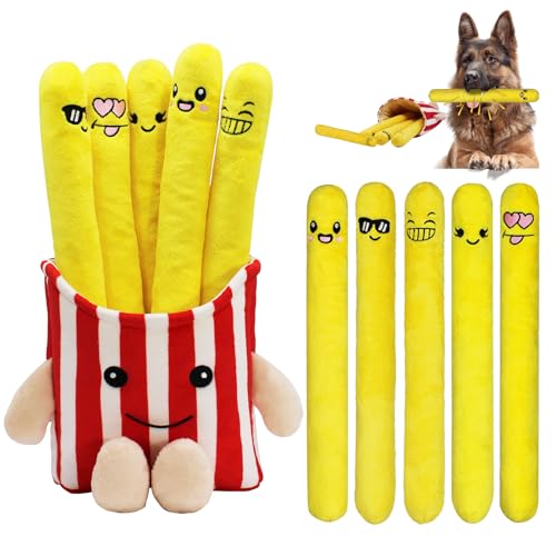 YZHDUXIU Dog Squeak Toys 5 Pack Christmas French Fry Plush Chew Small Dogs - color: Red French Fry