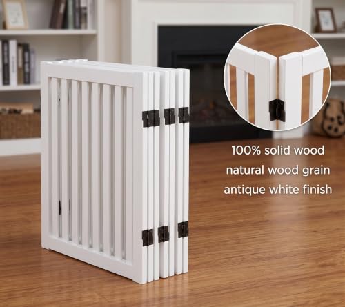 WELLAND Wooden Freestanding Dog Gate, Expandable Dog Gate, Indoor Pet Fence - color: White, size: 4 Panel 80" Wide