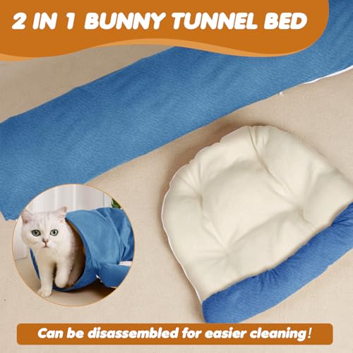 Spardar 2-in-1 Bunny Tunnel Bed, with Removable Mat Hideout, Blue - color: Blue