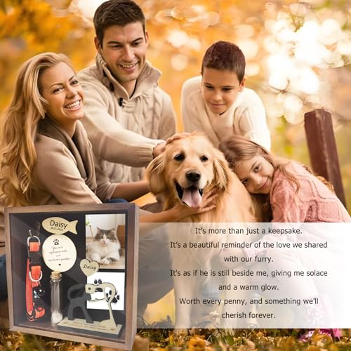 8.6'' Pet Memorial Shadow Box for Cats, Cat Memorial Picture Frame Loss Pet Sympathy Gift Animal Remembrance Keepsake with Collar Holder Paw Print Kit Fur Jar for Tabletop Wall Hanging Customized-Cat