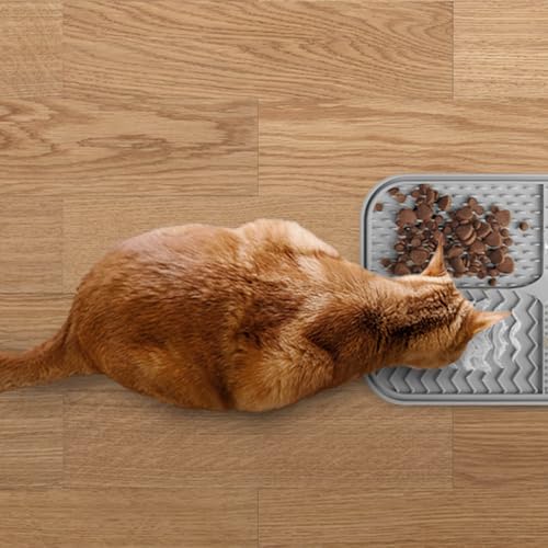 2 PCS Licking Mat for Dogs & Cats with Suction Cups, Dog Slow Feeder Lick Pat for Anxiety Relief, Dog Toys Feeding Mat for Butter Yogurt Peanut, Pets Bathing Grooming Training Mat (7.9''*7.9'') - color: Grey&Beige Square