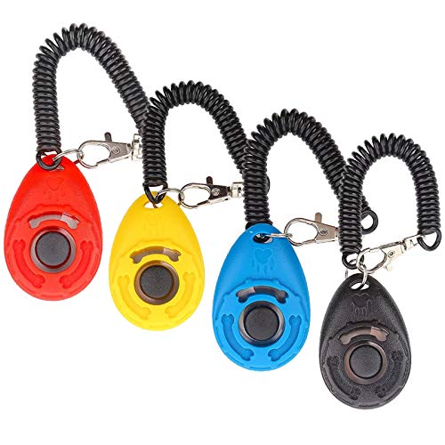 Diyife Dog Clicker, 4 Pcs Multi-Color Dog Training Clicker with Wrist Strap - color: Black & Yellow & Red & Blue