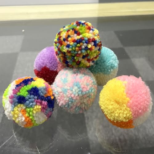 Assorted Color Cat Ball Toys, Woolen Yarn Puffs Pom Balls Interactive Kitten Chasing Toys Cat Chase Balls (12Pcs) - color: 12Pcs