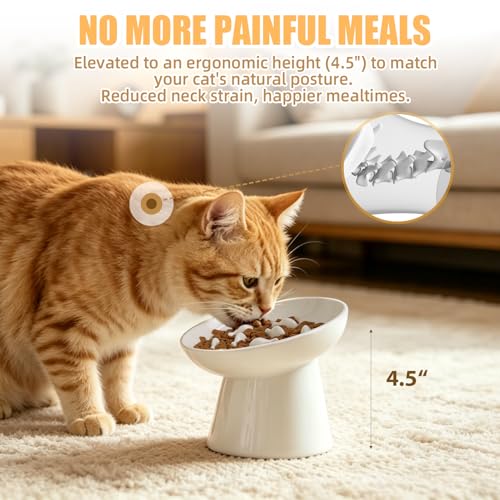 Ceramic Elevated Slow Feeder Cat Bowl - 6" Raised Cat Food Bowl for Bloat Relief & Anti-Vomiting, Whisker Friendly Ceramic Cat Slow Feeder for Indoor Cats, Kittens, Puppies - White(1pc) - color: White