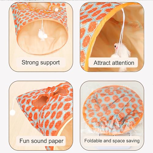 Cat Tunnel Bag for Indoor Cats, Foldable Pet Tunnel Crinkle Sack Bag with a Little Mouse & 3 Toy Ball, Portable Crinkle Paper Interactive Hide and Seek Cat Toys (Orange) - color: Orange