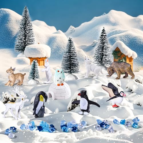 SIENON 60Pcs Mini Arctic Figures with Winter Animals Toy for Kids - style: Polar