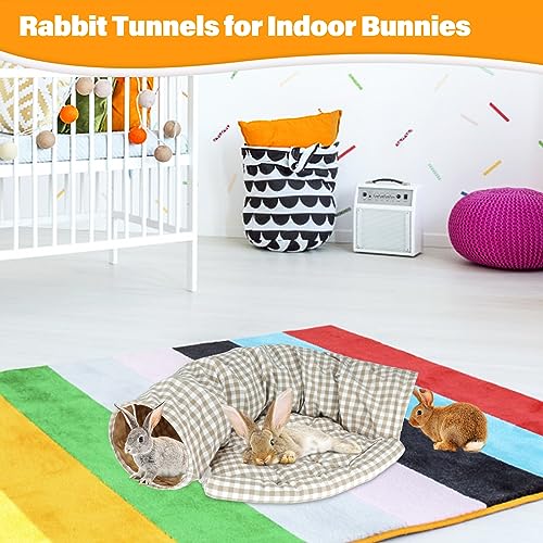 BWOGUE Bunny Tunnel Bed, 2-in-1 Collapsible Rabbit Tunnel Hideout with Mat - color: YellowPlaid