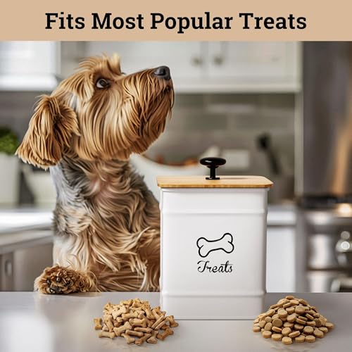 Dog Treat Container with Airtight Bamboo Lid, 5"W x 7"H, 7 Cup Capacity - color: White - Small