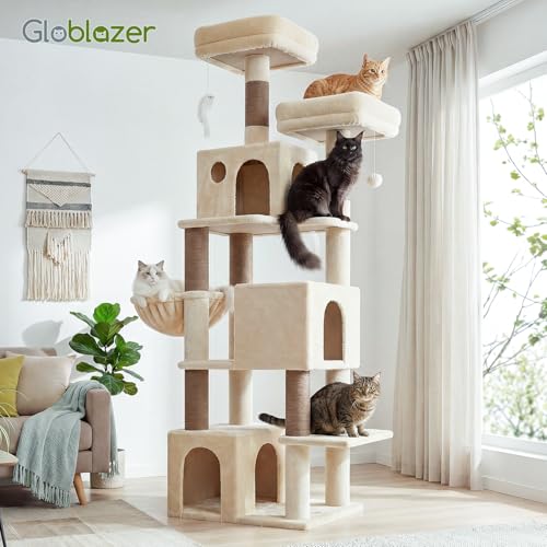 Globlazer F71 Cat Tree Tall, 71in Cat Tower for Indoor Cats, Beige - color: Beige