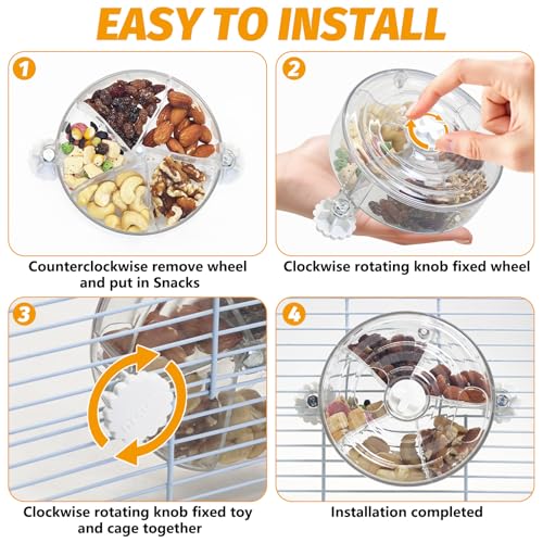VCEPJH Rat Foraging Toy Interactive Slow Feeder with Transparent Rotating Treat Dispenser Wheel for Enrichment Activities Pet Rat Cage Accessories Ideal for Syrian Hamster Gerbil Mice (White) - color: White