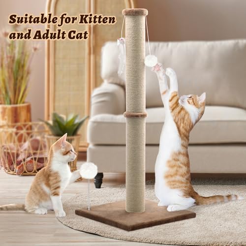 36'' Tall Cat Scratching Post, Large Sisal Scratch Post for Indoor Cats, Sturdy Cat Scratcher Tower, Vertical Cat Scratch Pole, Modern Cat Furniture for Kittens & Adult Cats (Brown) - color: Brown