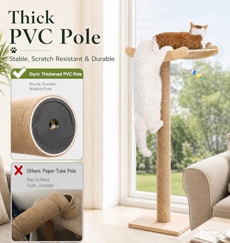 Cat Window Perch with Scratching Posts, 46-Inch Wooden Tree for Large Cats - size: Large