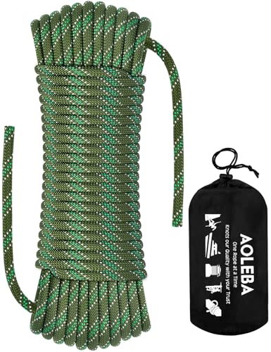 AOLEBA 8.5mm Static Climbing Rope, Outdoor Rock Climbing Ropes, Heavy Duty Rappelling Rope for Fire Rescue, Escape, 10M(32Ft) 20M(64Ft) 30M(96Ft) Ice Climbing Equipment & Parachute Accessories - color: Green, size: 96FT