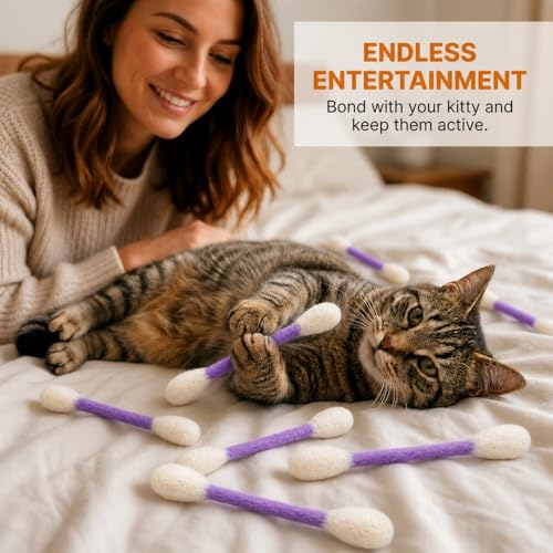 Glaciart One Swabs Cat Toys with Catnip - 6 Pk | Durable for Chew, Cute Cat Toys Interactive Kitty for Boredom, Exercise, & Play | Filled w/Organic Catnip for Anxiety & as Digestive Aid | Gift Idea - color: Purple Swabs, size: Regular