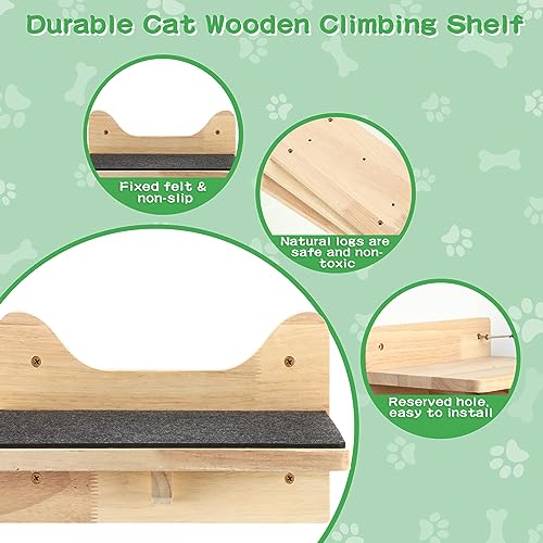 Lenwen 6 Set Cat Wall Shelves, Wood Cat Climbing Step, Wall Mounted,Lovely - style: Lovely