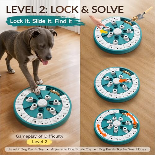 KADTC Large Dog Puzzle Toy, 2 Levels, 3 Games, Slow Feeder & Enrichment Toy - color: Marrs Green