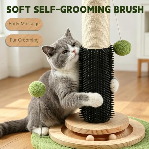 39.4'' Tall Cat Scratching Post,3.5 Inch Wide Sisal Cat Scratcher Tree with Leaves,Interactive Cat Toys for Indoor - color: green-39.4inch