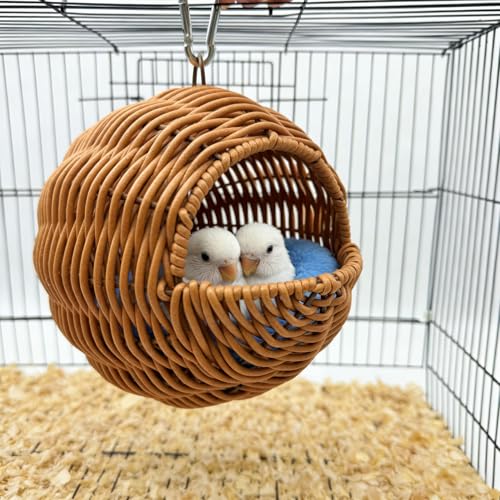Rattan Bird Nest for Cage Hanging Parakeet Bed Hammock Hideout - style: Half-circular opening