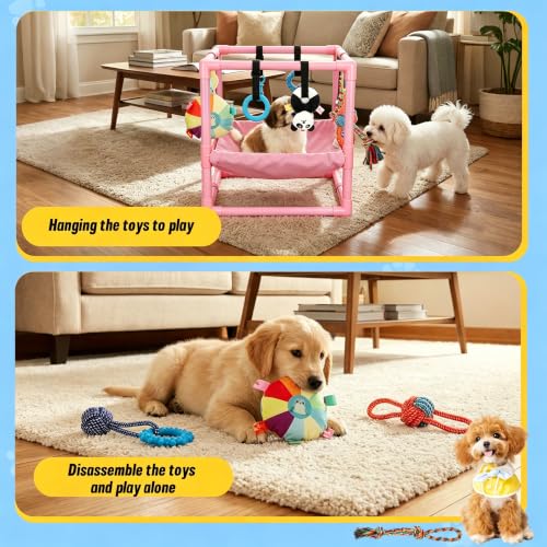 Pink Puppy Play Gym with 8 Hanging Toys - color: Pink, size: 22.28x16.65x17.71in