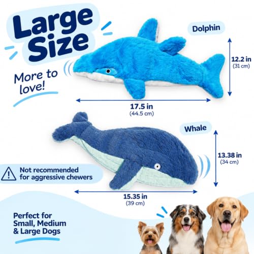 No stuffing Squeaky Dog Toy - Crinkle Dog Toy, Soft Plush, Blue, Large - color: Blue