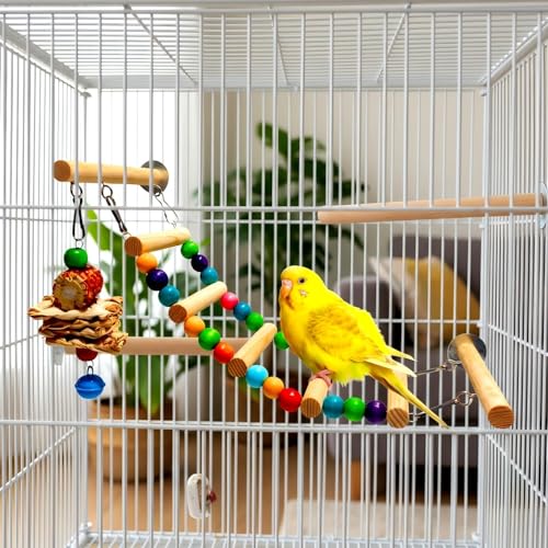Bird Ladder for Cage, Natural Wooden Parrot Climbing Ladder