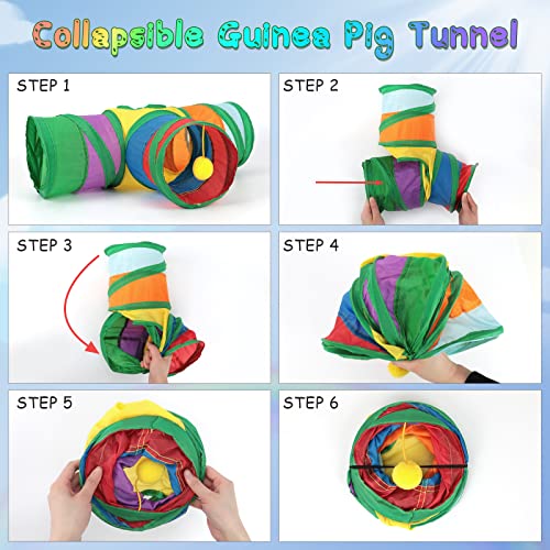 YUEPET Guinea Pig Tunnel, 3-Way Collapsible Play Tubes with Ball, Rainbow - color: Rainbow