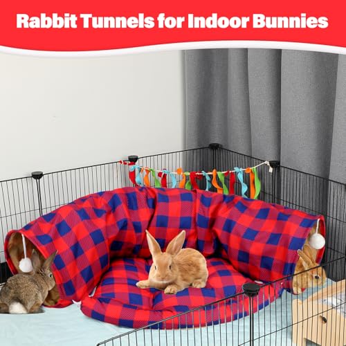 BWOGUE Bunny Tunnel Bed, 2-in-1 Collapsible Rabbit Tunnel Hideout with Mat - color: RedPlaid