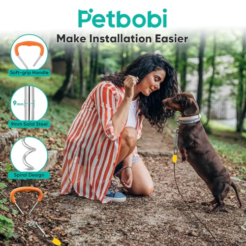 Petbobi Dog Tie Out Cable and Stake, 10ft Heavy Duty Dog Leads for Yard - color: Black, size: 10 ft (120 lbs)