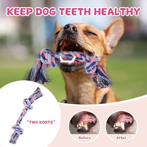 8 Packs Puppy Rope Knot Toy - Multi Color Chew Toys for Small and Medium Dogs - Cotton Teething Tug With 2 Knots