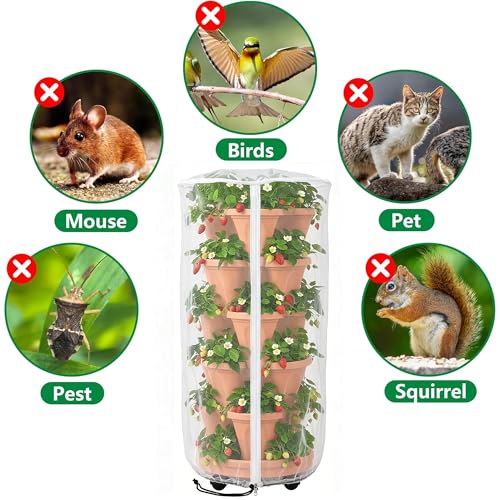 2 Pcs Vertical Plant Pot Insect Netting with Zipper, 39"x20" Stackable Planter Garden Net Cover, 3 to 5 Tier Planter Pot Insect Bird Barrier Protection Mesh for Strawberry Herb Flower Fruit Vegetable - color: 3 to 5 Tier