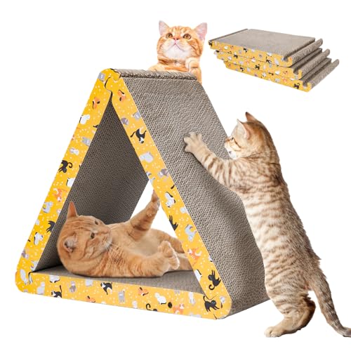 Cat Scratcher, Cat Scratching Board - Foldable Triangle 6-Sided Cardboard - color: Orange